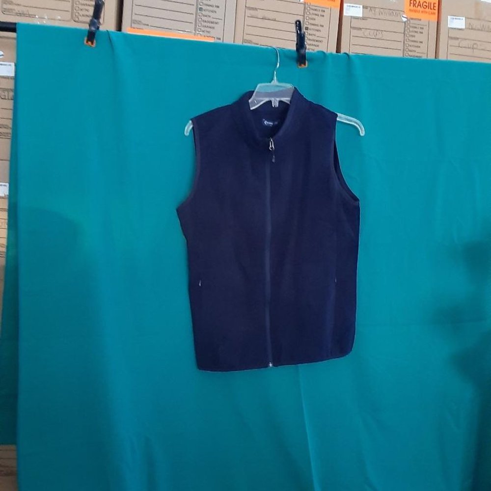 NEW! Fuinloth WMN Fleece Vest Polar Soft Sleeveless Zip Up Pockets Navy Blue XL